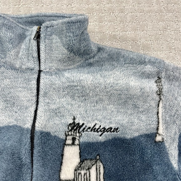 Vintage 90s Michigan Lighthouse Fleece Size Medium Great Lakes Full Zip Jacket - Picture 4 of 9